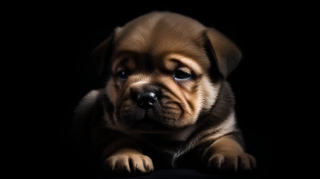 puppy of german mastiff on black background in studioの素材