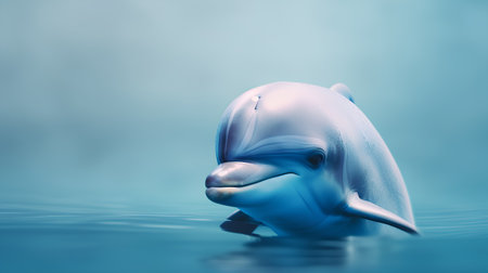 Dolphin in the water on a blue background. 3d renderingの素材
