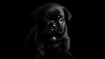 Black Pug Puppy Isolated on Black Background. Studio shot.の素材