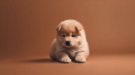 Cute chow-chow puppy in studio on brown backgroundの素材