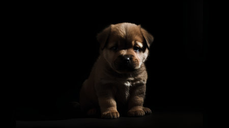 Studio portrait of an adorable puppy on a black background with a black backgroundの素材