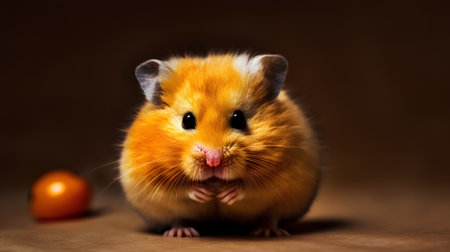 Hamster with orange eyes on a brown background. Studio shot.の素材