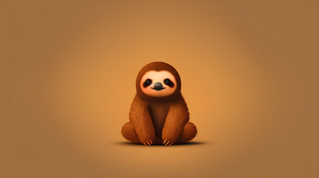 cute cartoon sloth sitting on orange background. 3d illustrationの素材
