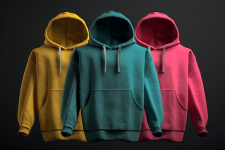 Group of colorful hoodies isolated on black background. 3d renderの素材
