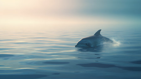 Dolphin swimming in the sea at sunset. 3d rendering.の素材