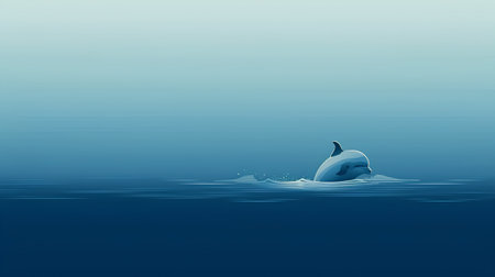 Illustration of a dolphin swimming in the sea on a blue backgroundの素材