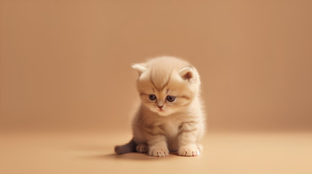 Cute scottish fold kitten on a beige background.の素材
