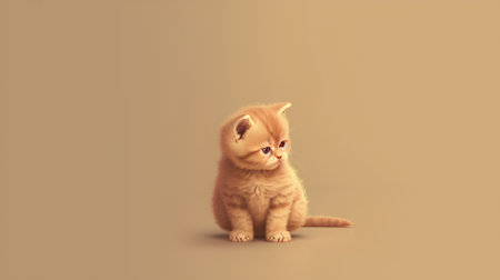 Cute ginger kitten sitting on the floor and looking at the cameraの素材