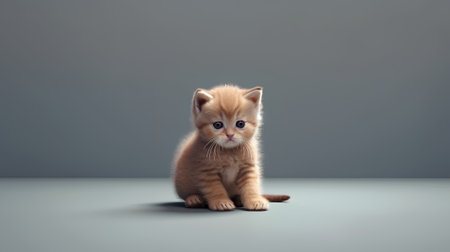Cute little british kitten on grey background. Studio shot.の素材