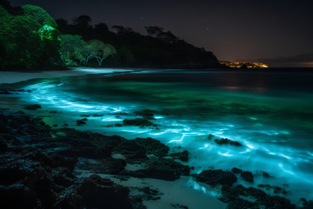 Beautiful view of the beach at night, Coromandel Peninsula, New Zealandの素材