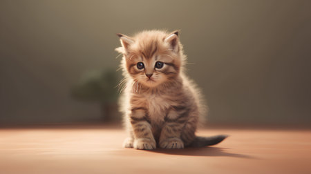 Cute little british shorthair kitten sitting on the floorの素材