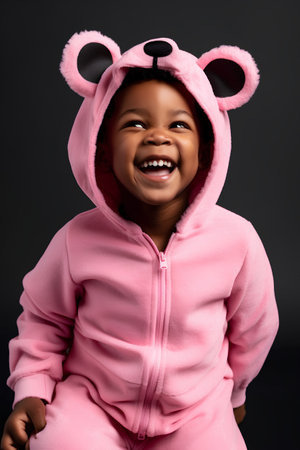 Portrait of a cute african american little girl wearing a pink hoodieの素材
