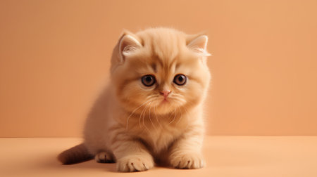 British kitten on orange background. Shorthair breed of cat.の素材