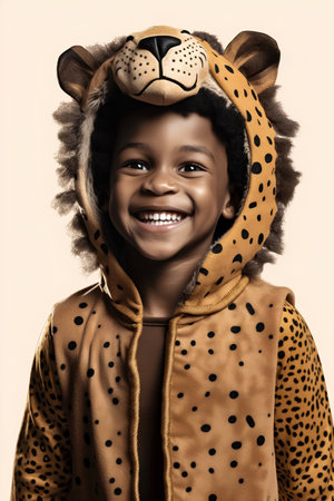 Portrait of a cute little african american girl in leopard costumeの素材
