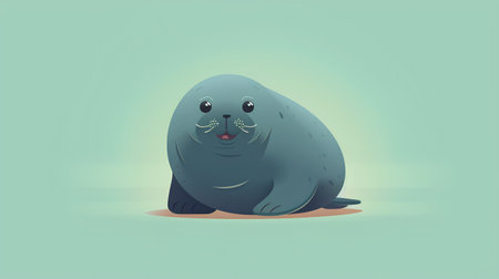 Cute seal sitting on the ground. Vector illustration of a cartoon character.の素材