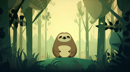 cute sloth sitting in the jungle, vector illustration EPS10の素材