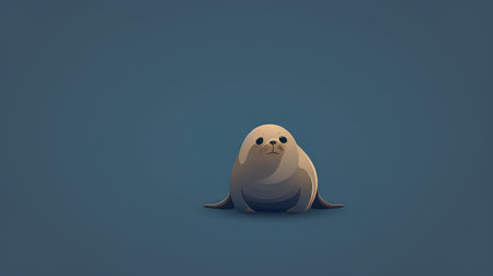 Vector illustration of a cute cartoon seal on a blue background with space for textの素材