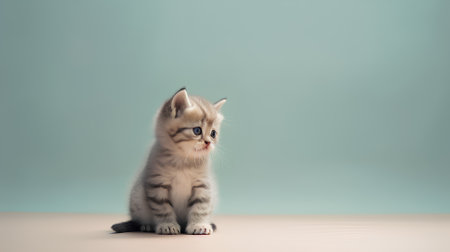 Cute little british shorthair kitten sitting on the floor.の素材