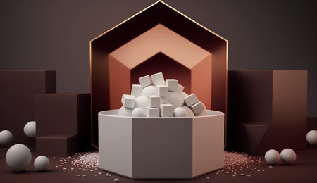 3d abstract composition with geometrical forms and podium. 3d renderの素材