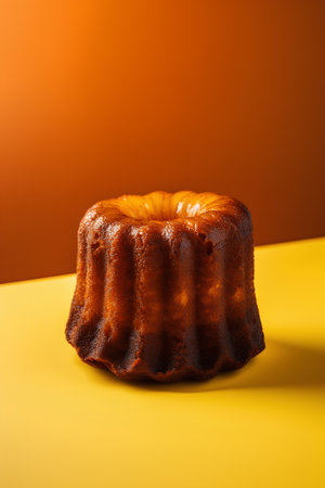Chocolate bundt cake on yellow and orange background, square formatの素材