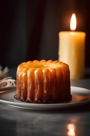 Cake with candle on a dark background. Selective focus.の素材