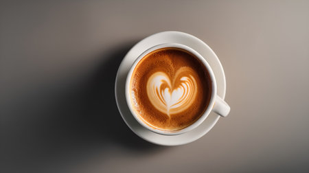 Cup of cappuccino with latte art on grey backgroundの素材