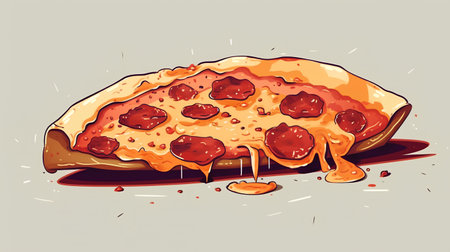 Illustration of a slice of pizza with tomato sauce and melted cheeseの素材