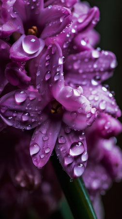 Beautiful hyacinth flower with dew drops close-upの素材
