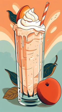 Peach smoothie with whipped cream in a glass. Vector illustration.の素材