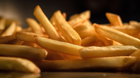 french fries on a black background close-up, shallow depth of fieldの素材