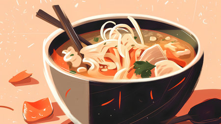 japanese noodle soup with chopsticks, vector illustration.の素材