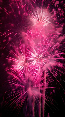 Colorful fireworks display on black sky for celebration happy new year 2017の素材