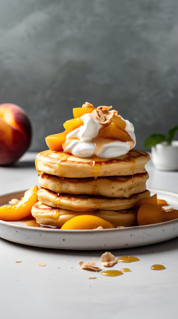 Pancakes with apricot, honey and sour cream.の素材