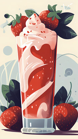 Strawberry milkshake in a glass. Vector illustration.の素材