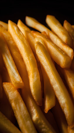 Golden French Fries on a black background. Selective focus.の素材