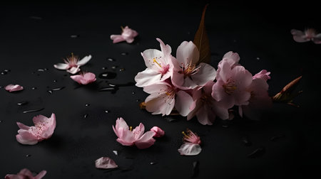 cherry blossom on black background, shallow depth of field.の素材
