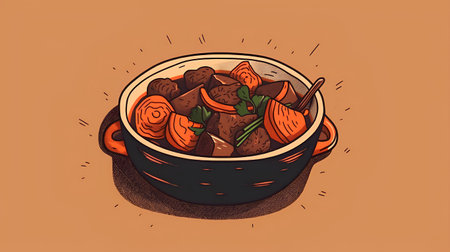 Bowl of beef stew. Vector hand drawn illustration in sketch style.の素材