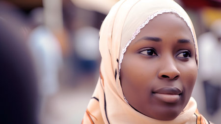 Portrait of a young muslim woman with a serious expression.の素材