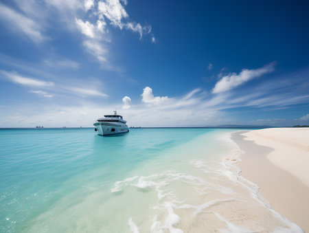 Beautiful white sand beach with luxury yachts at Maldivesの素材