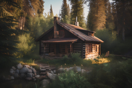 Old wooden house in the forest. Russia, Altai mountains.の素材