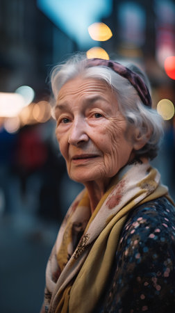 Portrait of an elderly woman on the streets of New York Cityの素材