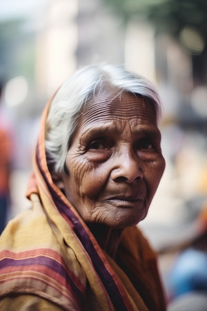 Old woman in the street in Kathmandu, Nepal, Asiaの素材