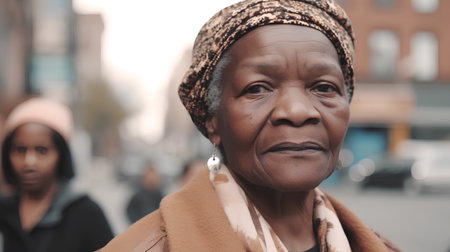 Fashionable woman poses outside Gucci fashion show building for Milan Women's Fashion Week in Milan.の素材