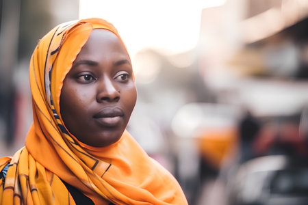 Portrait of a beautiful young african muslim woman wearing headscarfの素材