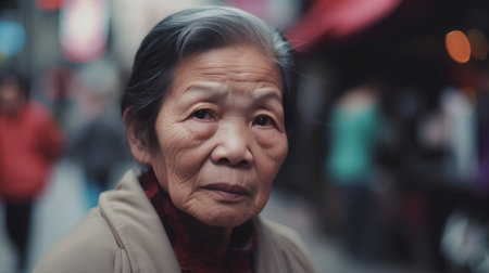 Portrait of an old Asian woman in Hong Kong, China.の素材