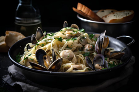 Seafood pasta with mussels, clams and parsleyの素材