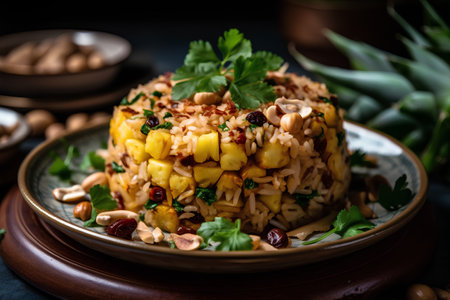 Pineapple fried rice with cashew nuts and dried cranberriesの素材