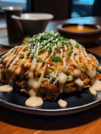 Korean traditional food Okonomiyaki, close-up shotの素材