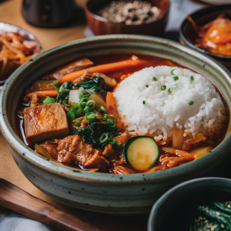 Korean food Kimchi stew, Kimchi soup with beef and vegetablesの素材