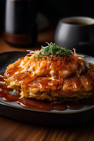 Japanese omelette with caramelized onions and soy sauce, selective focusの素材